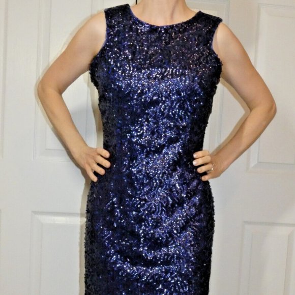 New Look Womens 8 Blue PROM Mini Dress Sequins Stylish Sheath Gorgeous Statement - Picture 12 of 14